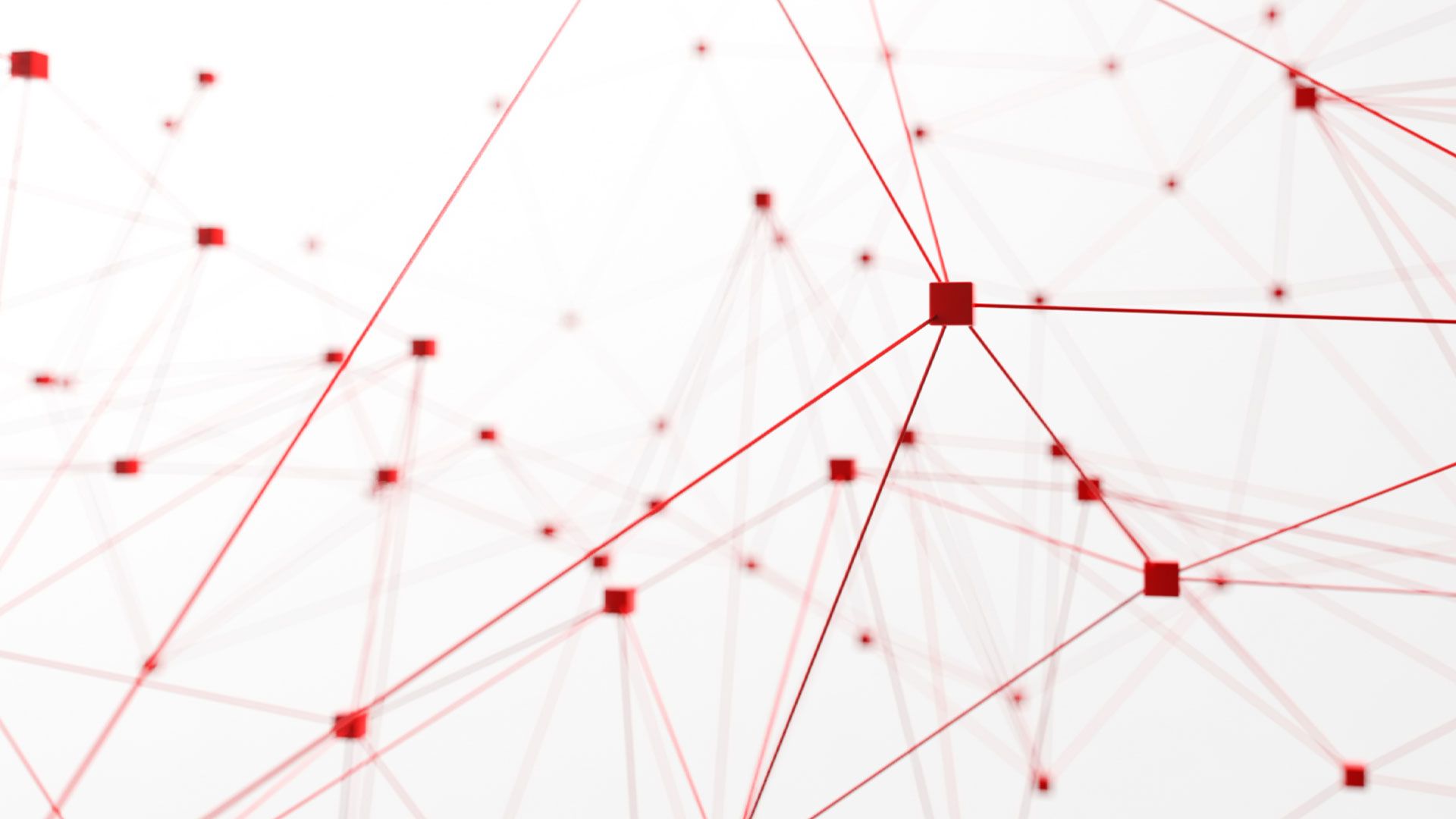 Rotes Netzwerk aus verbundenen Punkten und Linien auf weißem Hintergrund, symbolisiert Vernetzung oder Datenverbindung