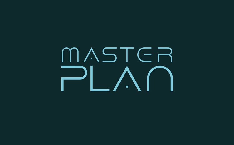 Master Plan-Logo auf einem dunkelgrünem Hintergrund